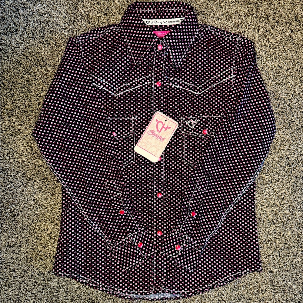 Cowgirl Hardware Donut Print Long Sleeve Pearl Snap, size S (024G)